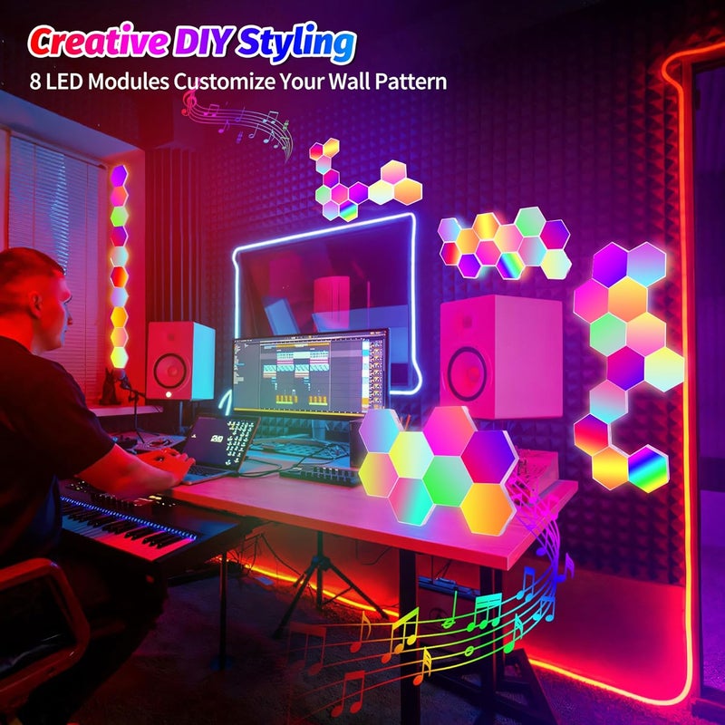 Hervika 12 Pack DIY Hexagon LED Lights, Music Sync RGB Gaming Lights with APP Smart Wall Lights for Bedroom Living Room Decor - Image 4